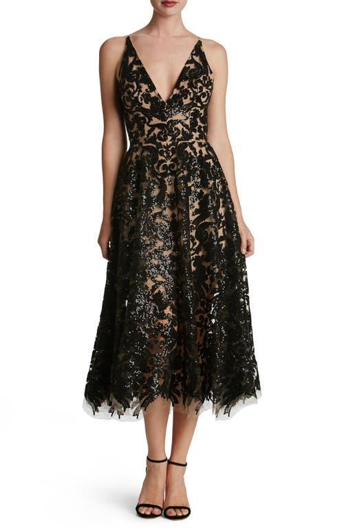 Dress the Population Blair Sequin Embroidered Mesh V-Neck Sleeveless A Product Image