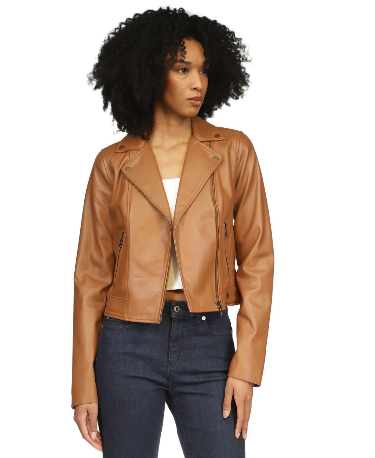 Womens Leather Moto Jacket Product Image