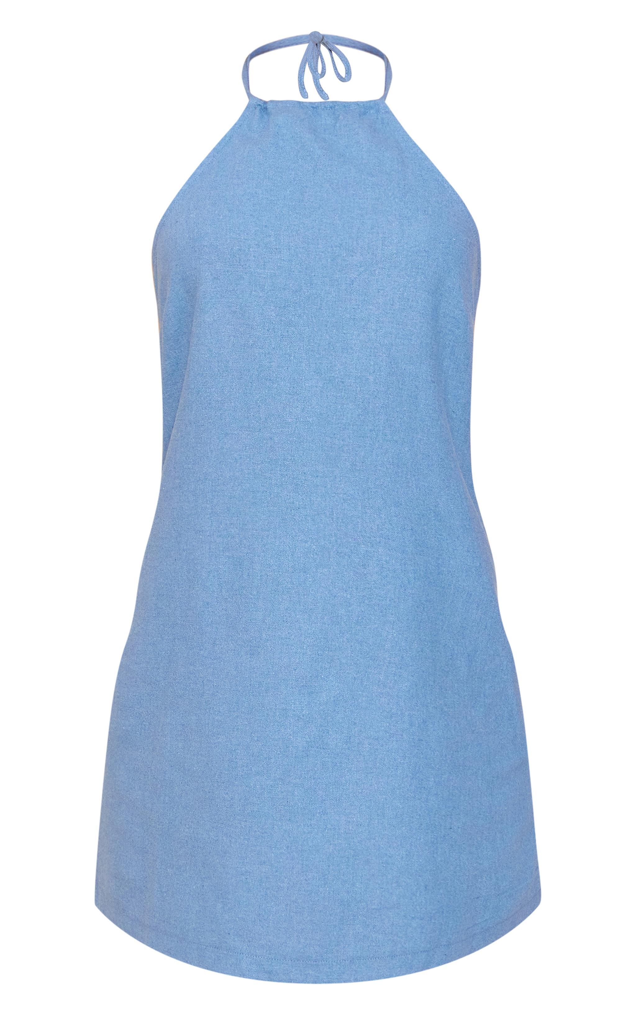 Blue Halterneck Linen Shift Dress Product Image