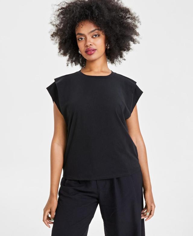 Women's Pleated-Shoulder T-Shirt, Created for Macy's Product Image