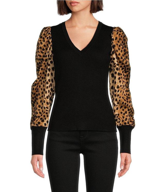 DKNY Mix Media Puff Long Sleeve Knit Top Product Image