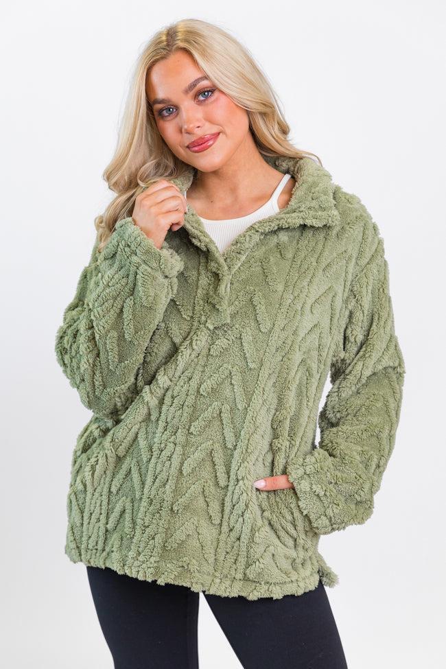 Take The Leap Olive Cable Detail Sherpa Pullover Product Image