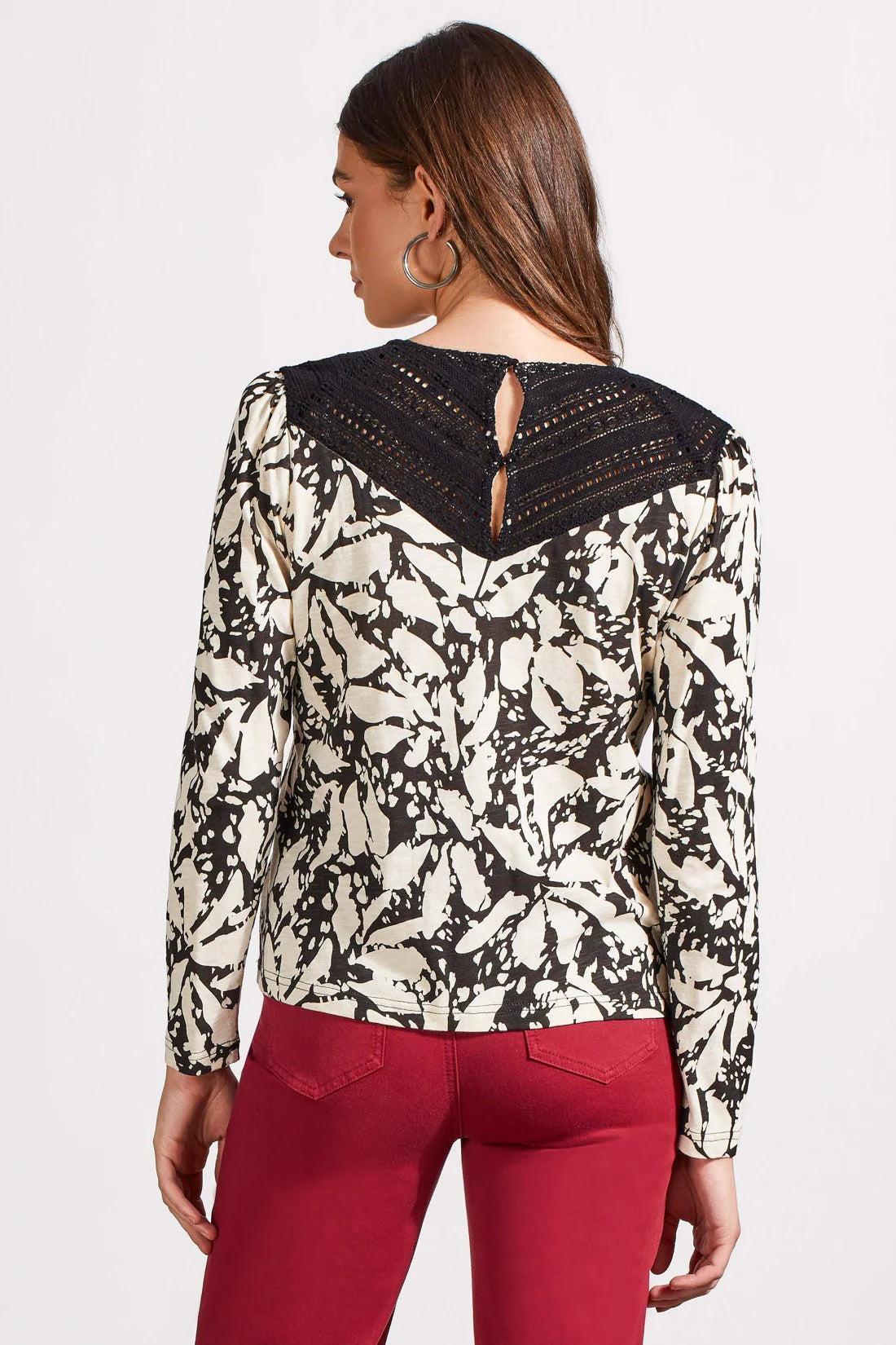 LONG SLEEVE V-NECK TOP WITH LACE DETAIL Product Image