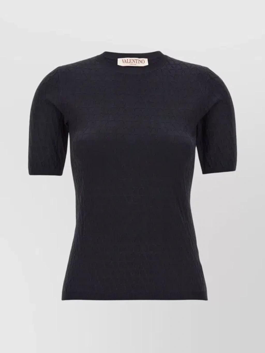 VALENTINO Iconographic Textured Knitwear Short Sleeves In Blue Product Image