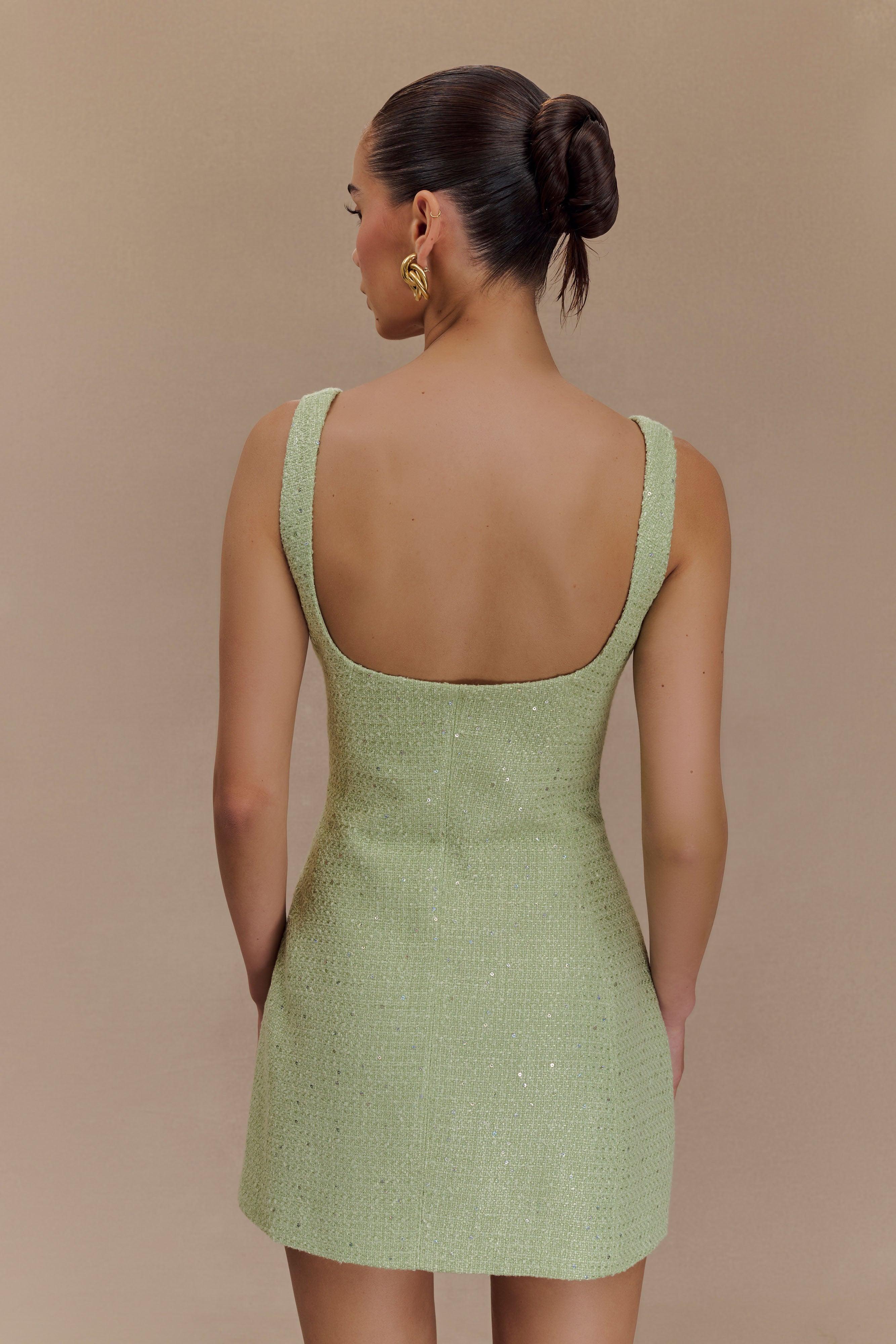 Beth Tweed Mini Dress - Pastel Green Product Image