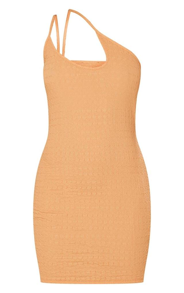 Orange Textured Asymmetric Strap Bodycon Dress Product Image