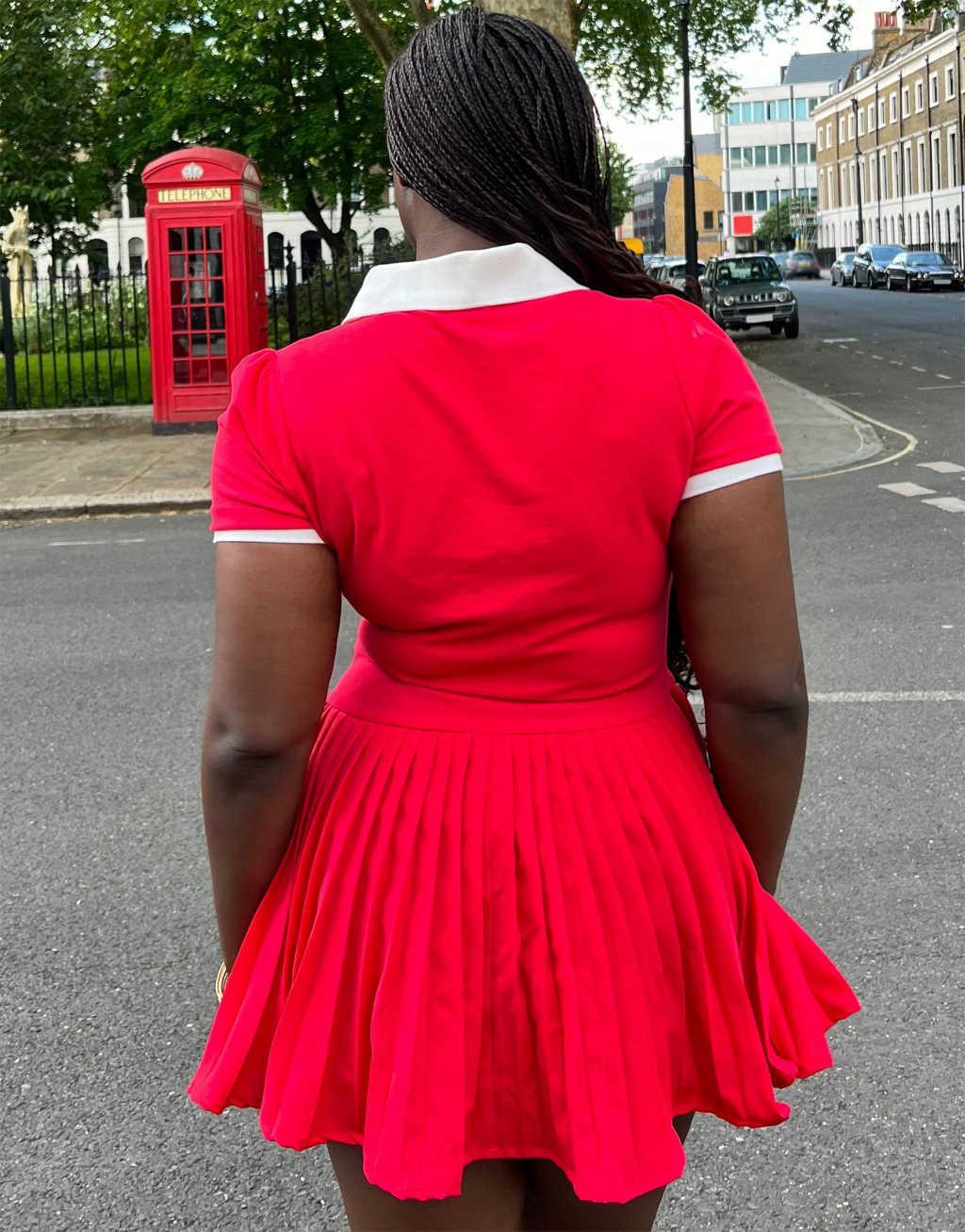 Labelrail x Sumbo Owoyele pleated skirt polo shirt mini dress in red Product Image