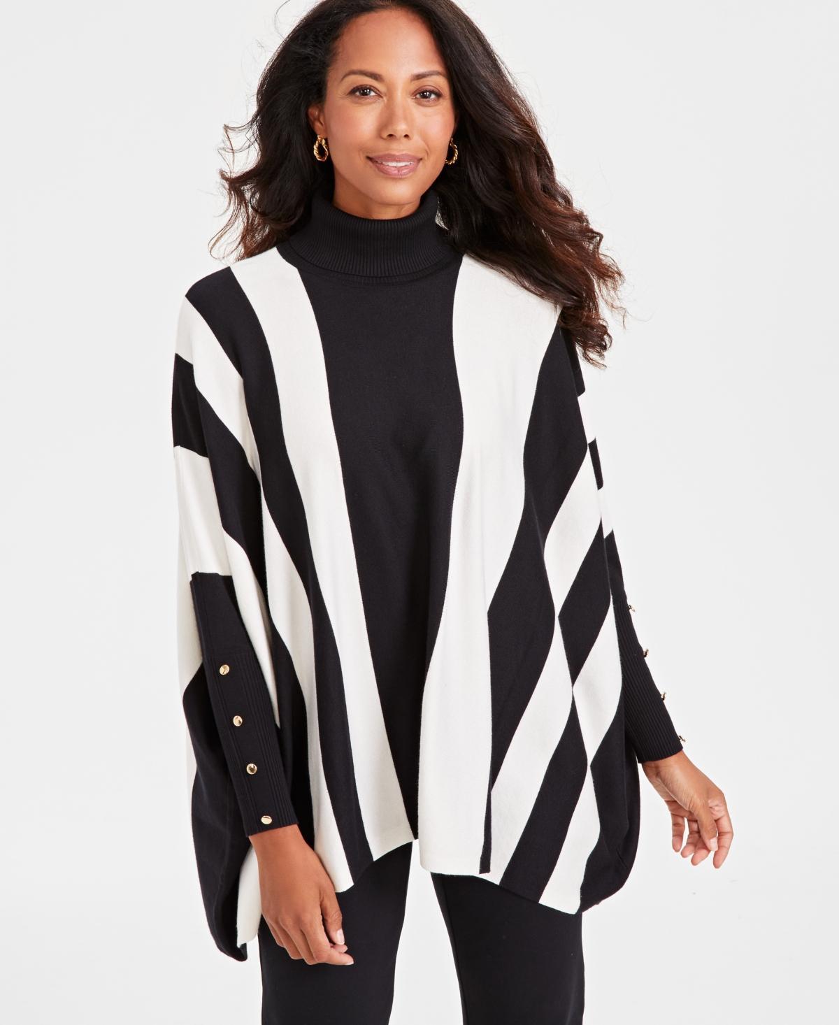 Jm Collection Womens Printed Poncho Turtleneck Sweater, Created for Macys Product Image