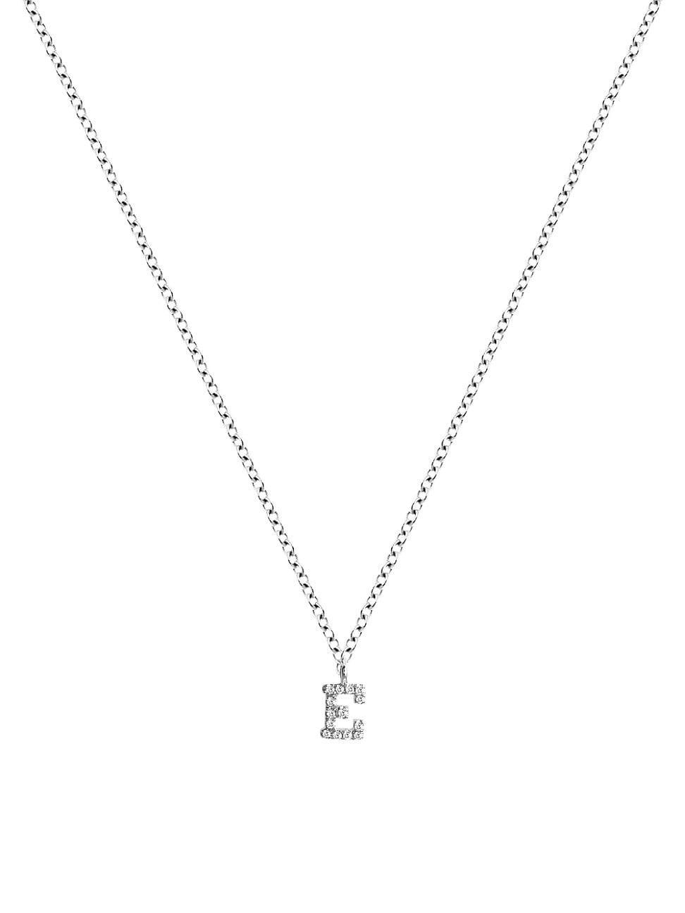 Womens 14K White Gold Diamond Intial Pendant Necklace Product Image