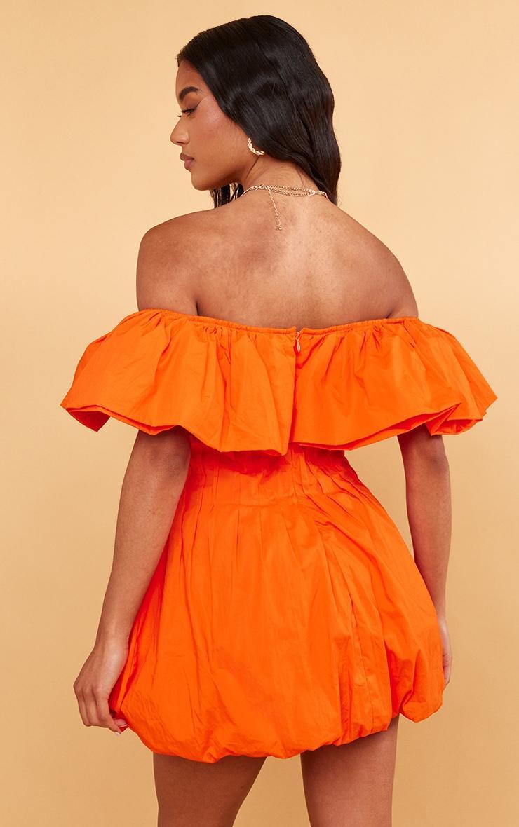 Bright Orange Woven Extreme Puff Bardot Shift Dress Product Image