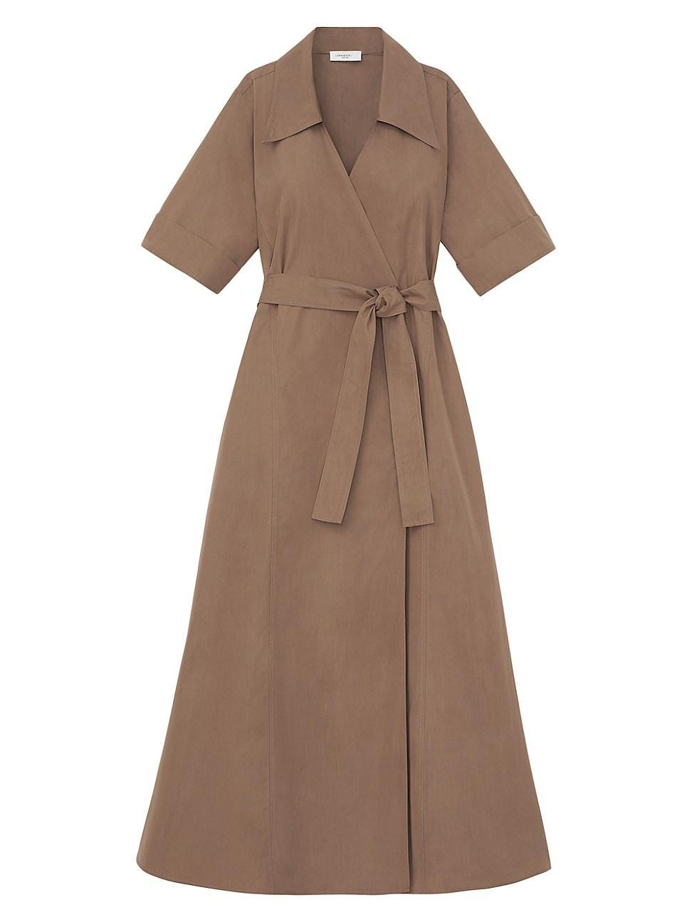 Lafayette 148 New York Belted Organic Cotton Poplin Faux Wrap Shirtdress Product Image