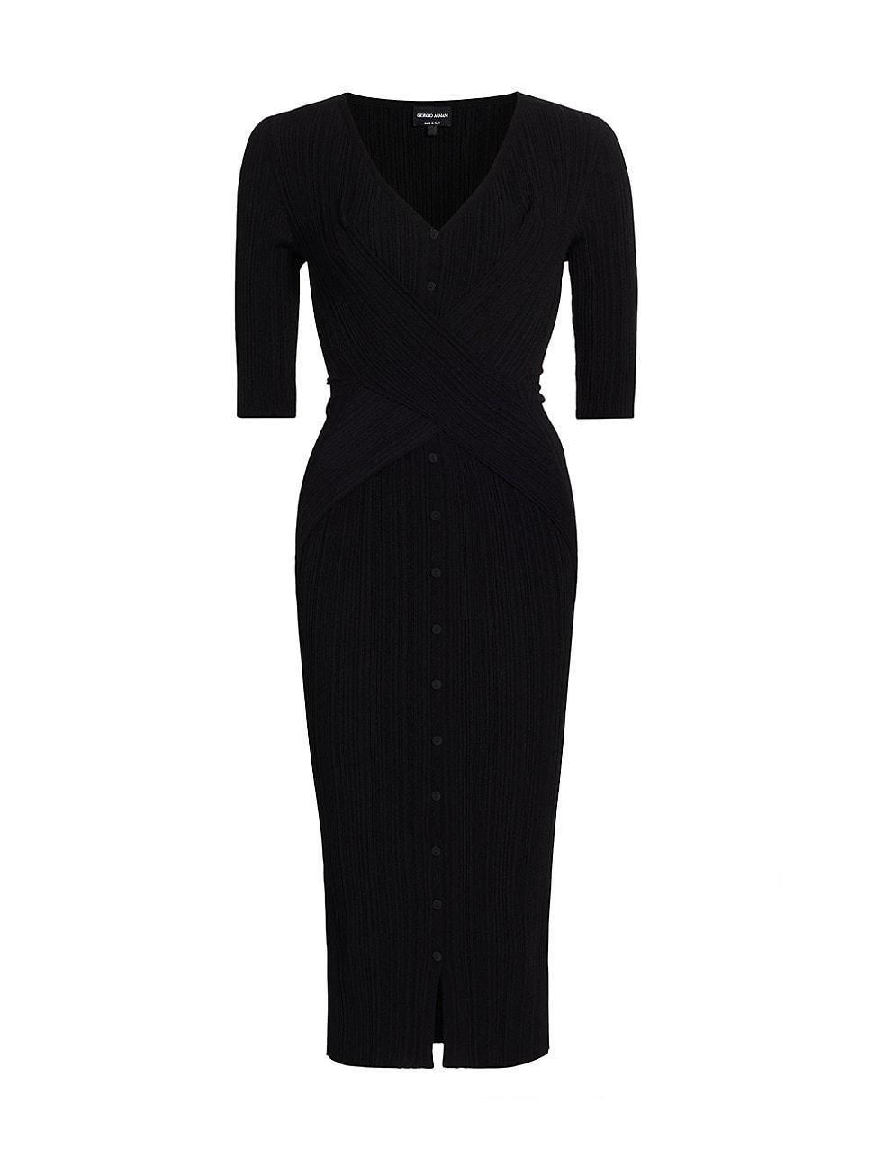 Womens Rib-Knit Buttoned Midi-Dress Product Image