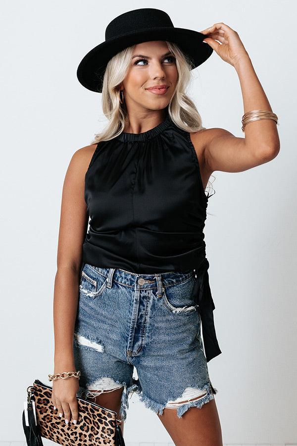 Renegade Ruched Satin Top In Black Product Image