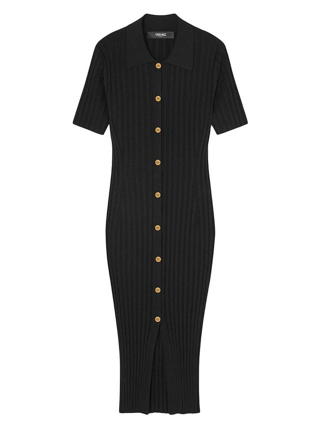 Womens Button-Front Rib-Knit Dress Product Image