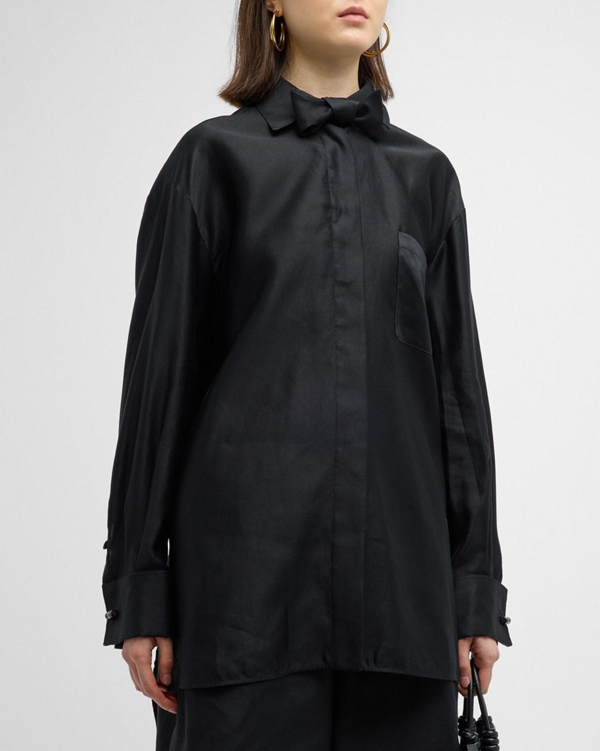 Max Mara Marea Oversize Button-Up Shirt with Bow Tie Product Image