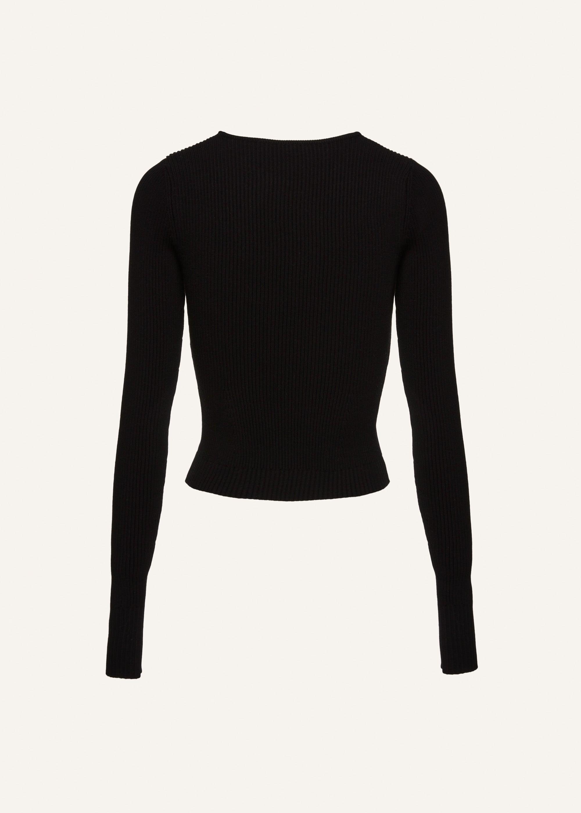 Sculpted rib knit top in black Product Image