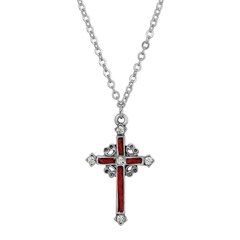 Symbols of Faith Red Enamel Cross with Crystal Accent, Womens Product Image