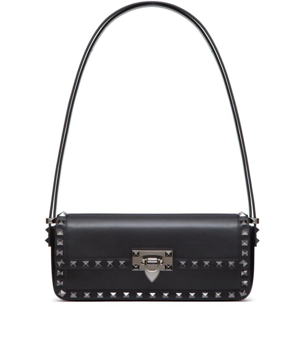 Rockstud Leather Shoulder Bag In Black Product Image