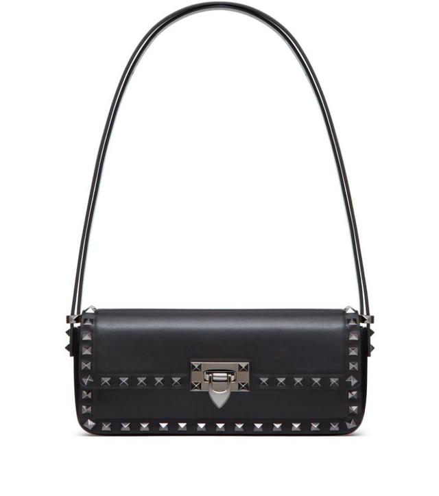 Rockstud Leather Shoulder Bag In Black Product Image