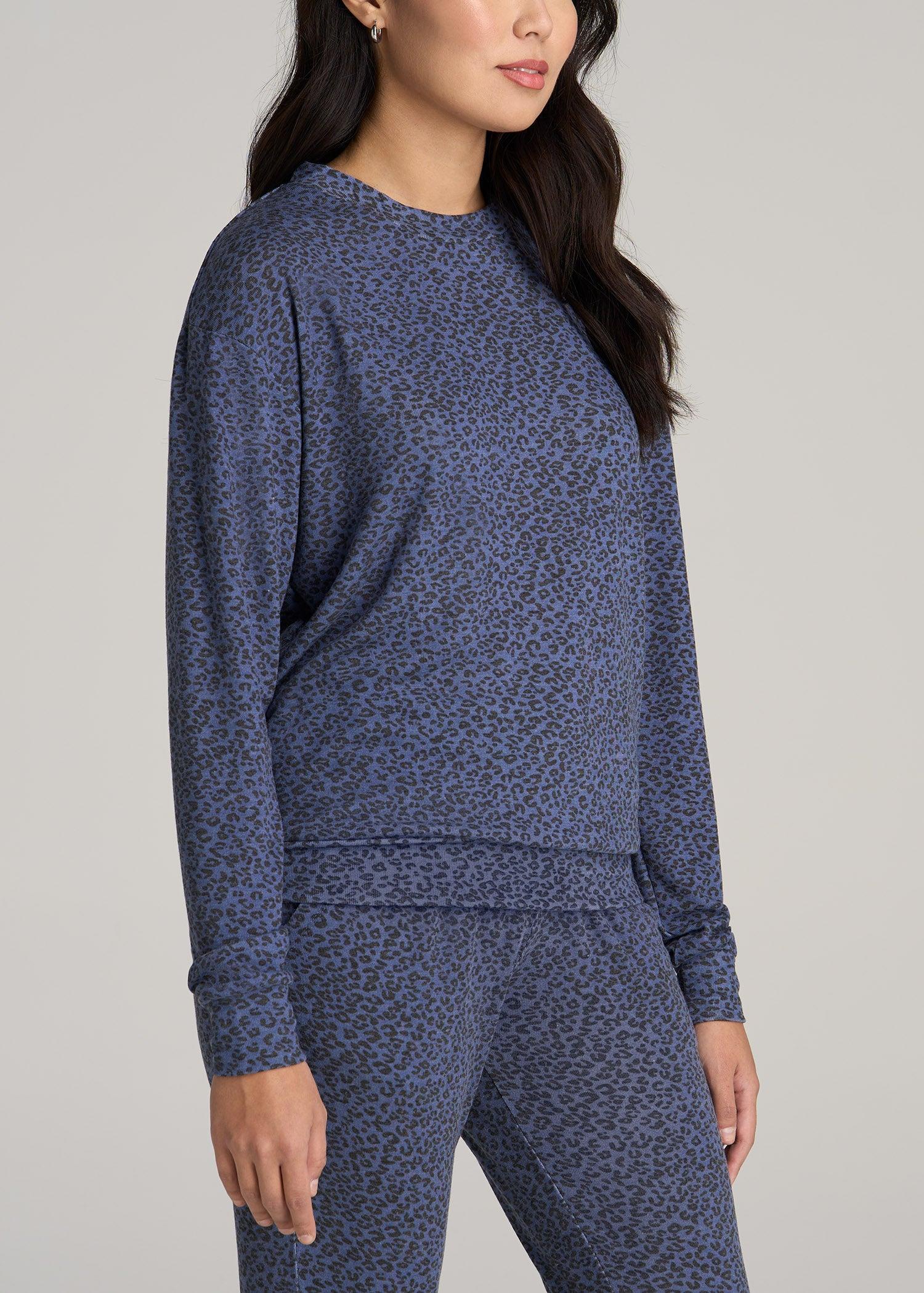 Cozy Lounge Crewneck in Navy Leopard - Tall Women's Shirts Female Product Image