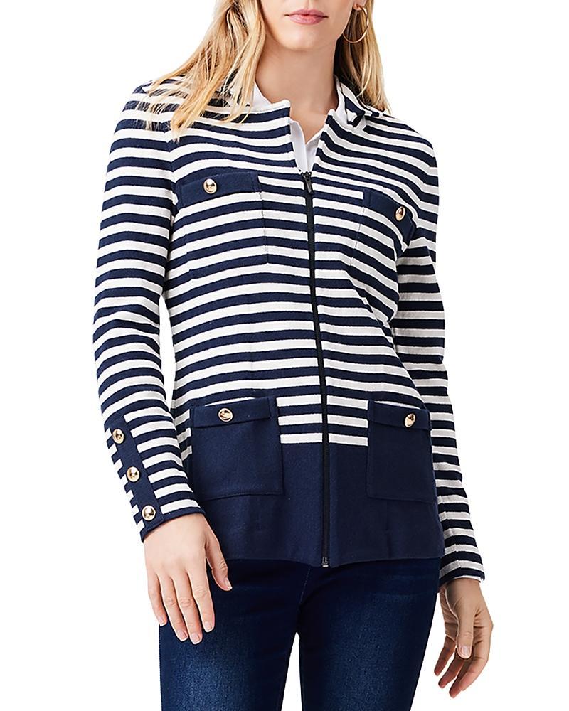 NIC  ZOE Midweight Striped City Charm Knit Point Collar Long Sleeve Contrast Trim Zip product image