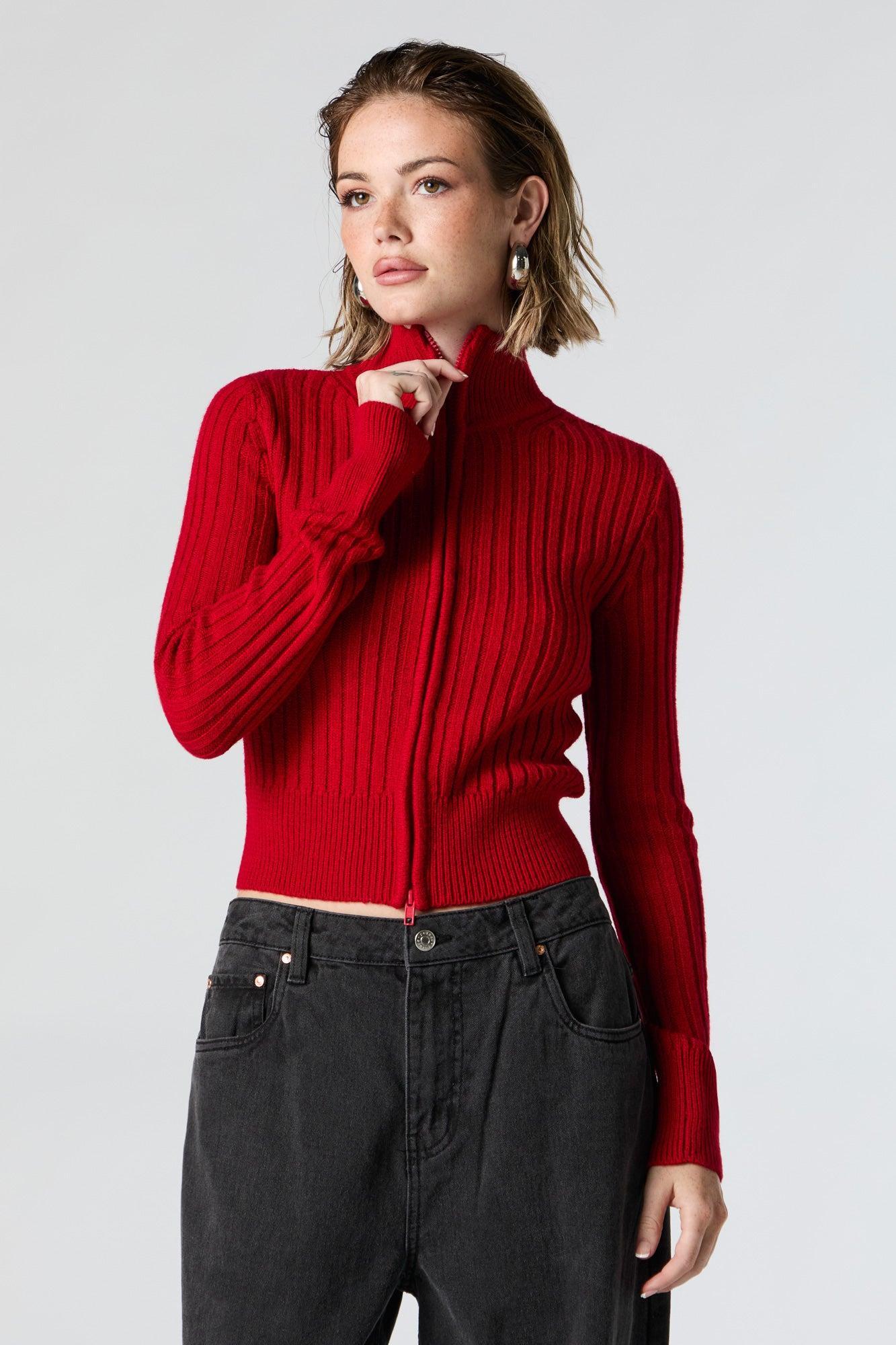 Ribbed Knit Zip-Up Sweater Female Product Image