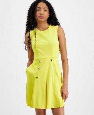 Petite Button-Trim Fit & Flare Dress Product Image