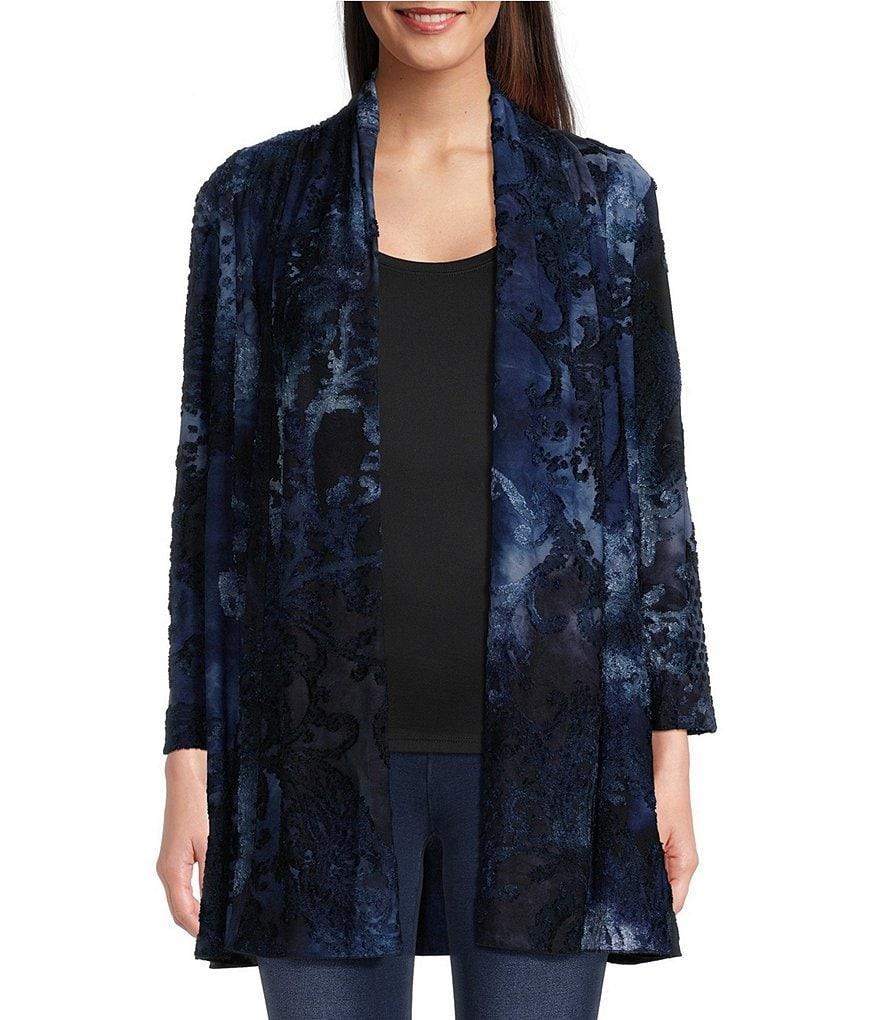 Calessa Burnout Tie Dye Open Front 3/4 Sleeve Cardigan product image