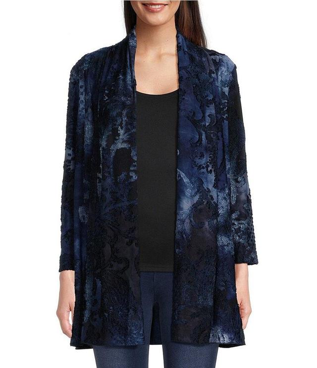 Calessa Burnout Tie Dye Open Front 3/4 Sleeve Cardigan Product Image