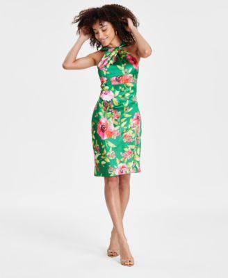 Women's Twist-Front Floral Stretch Satin Dress Product Image