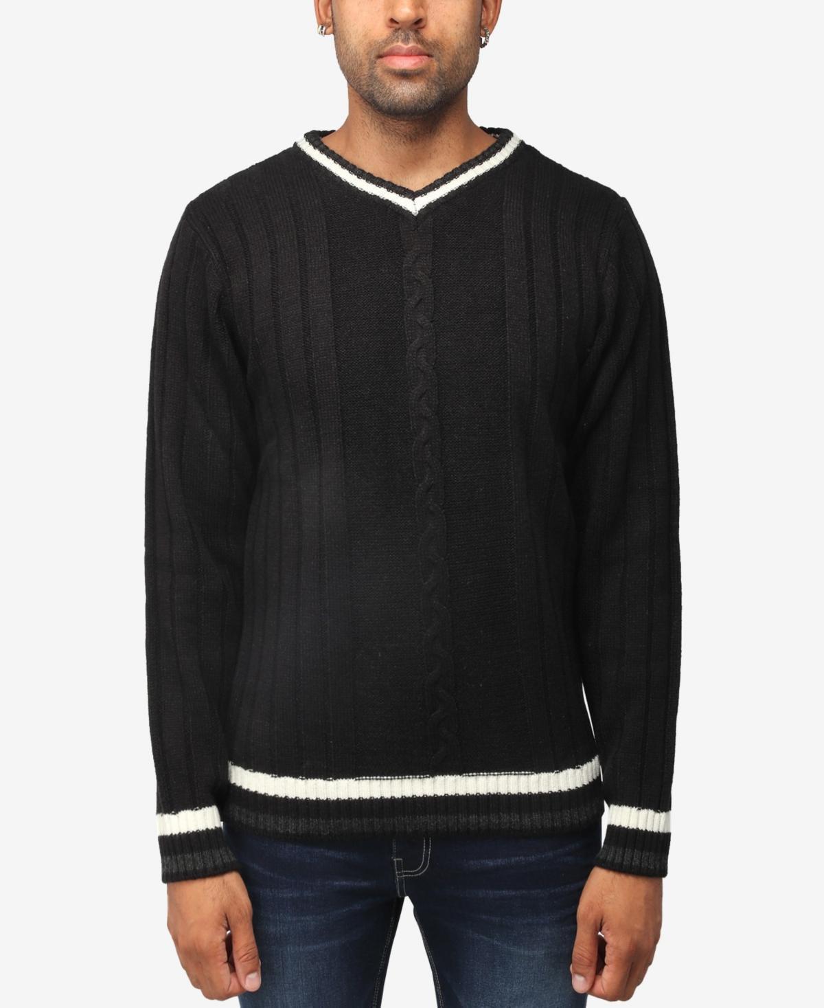 X-Ray Mens Cable Knit Tipped V-Neck Sweater Product Image