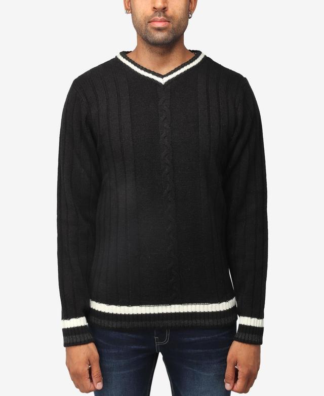 X-Ray Mens Cable Knit Tipped V-Neck Sweater Product Image