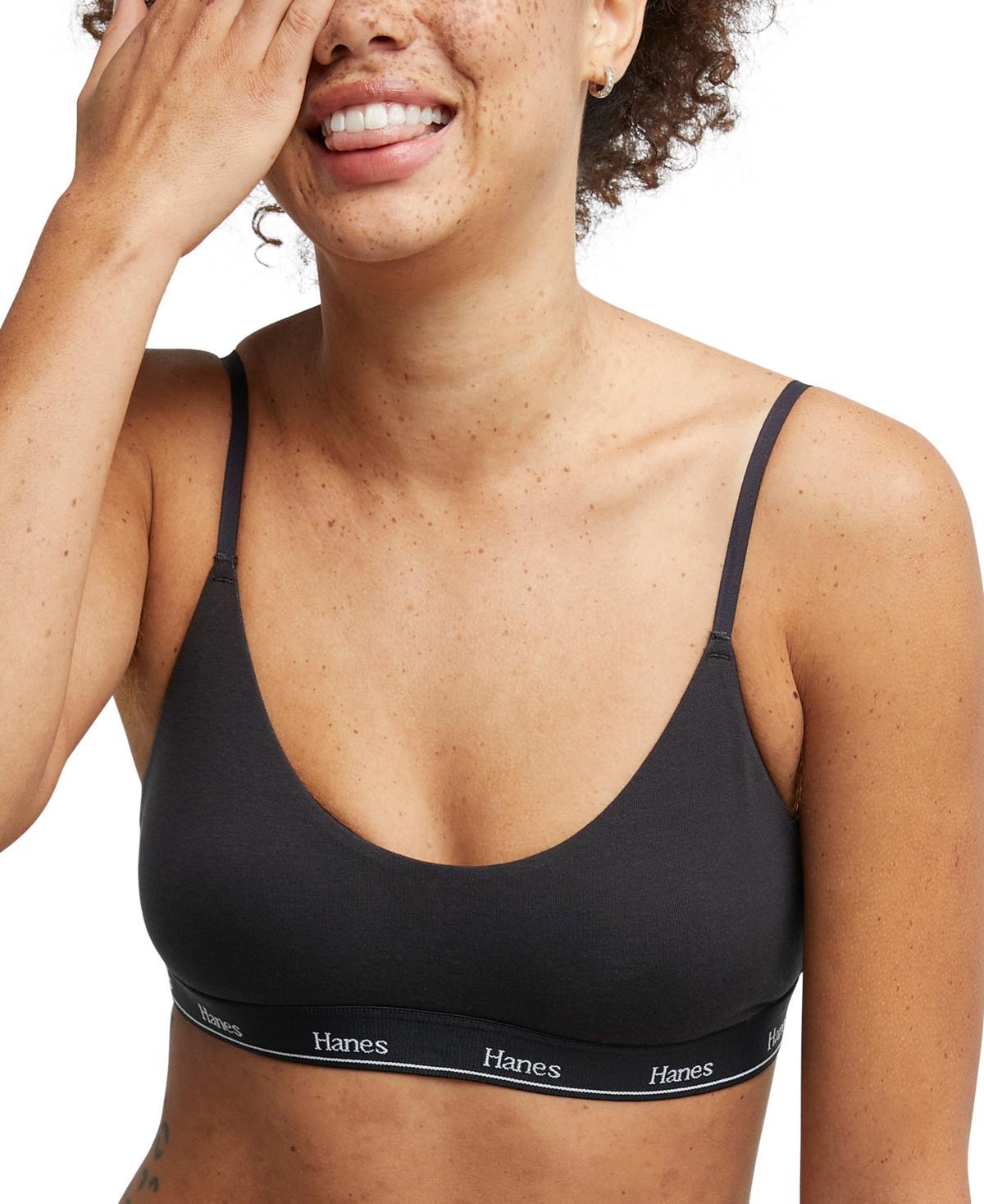 Hanes Originals Womens Cropped Bralette, Breathable Stretch Cotton Black 2XL Product Image