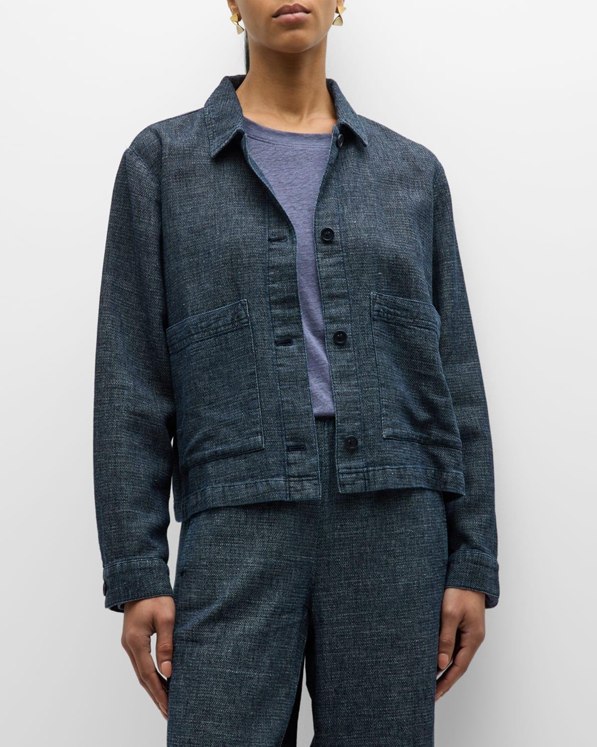 Eileen Fisher Classic Collar Jacket (Denim) Women's Coat Product Image