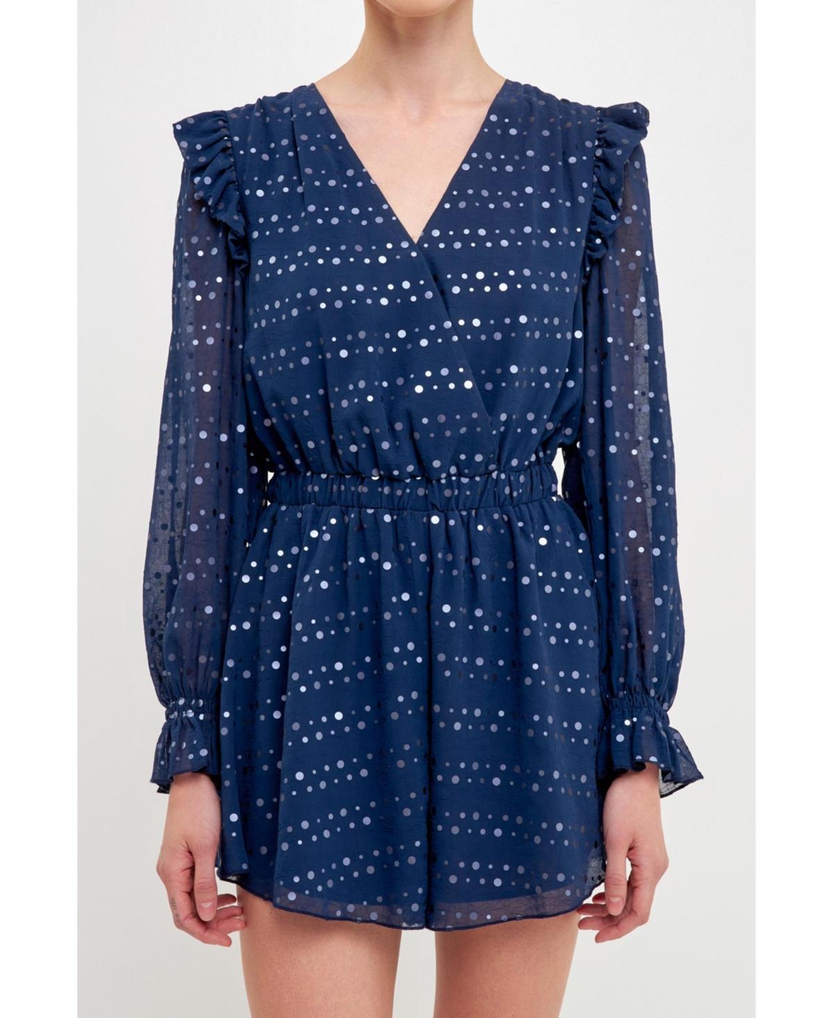 Womens Shiny Dotted Chiffon Romper Product Image