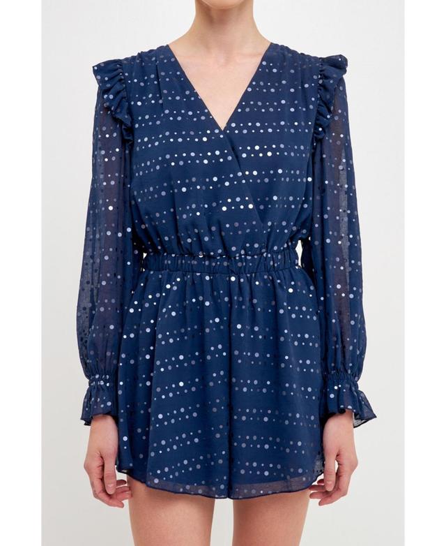 Womens Shiny Dotted Chiffon Romper Product Image