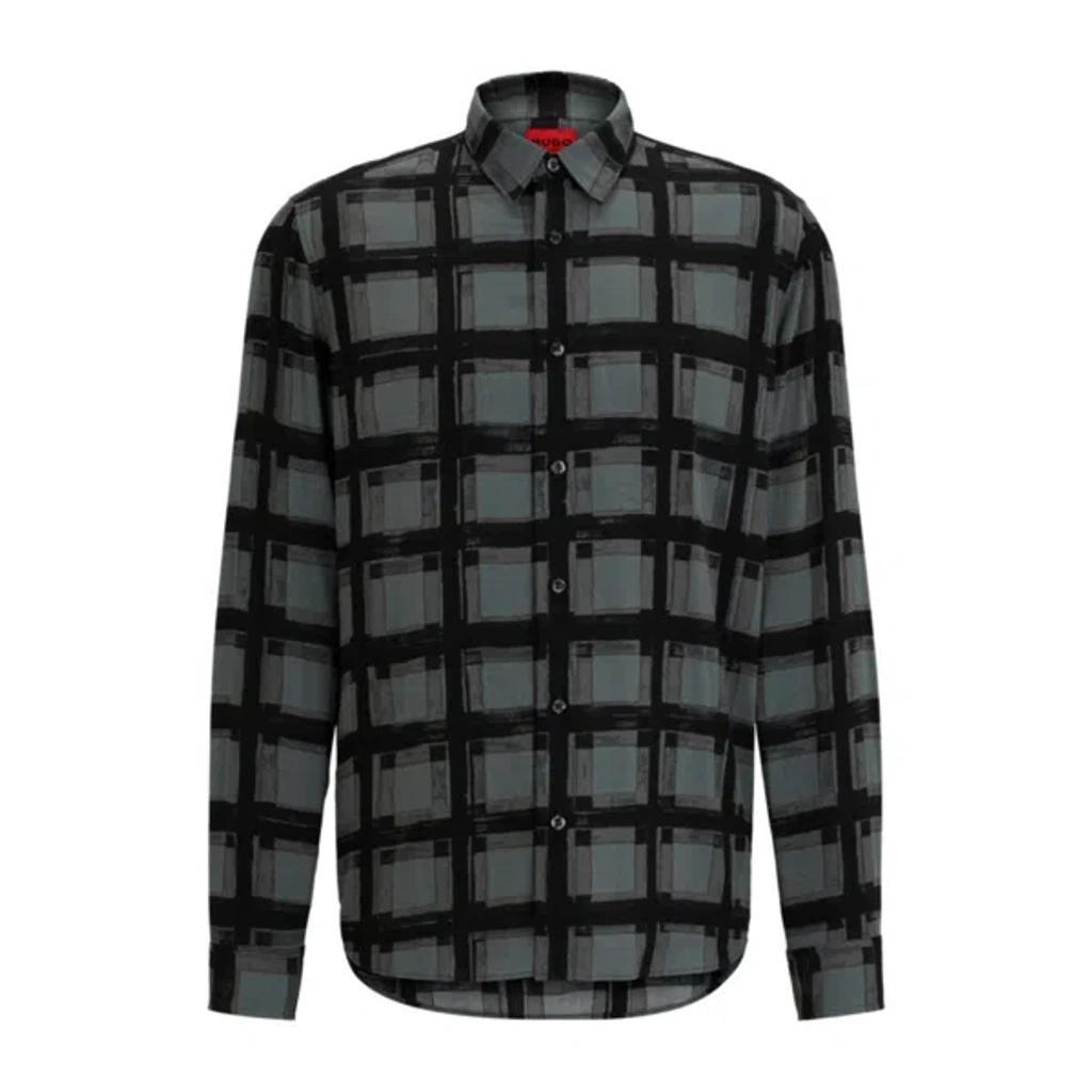 HUGO BOSS Relaxed-fit Shirt With All-over Abstract Print In Black Product Image