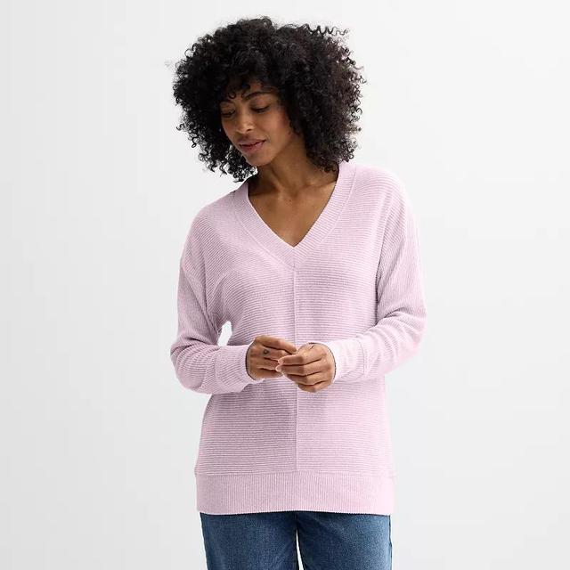 Womens Sonoma Goods For Life Cozy Rib V-Neck Botanical Purple Product Image