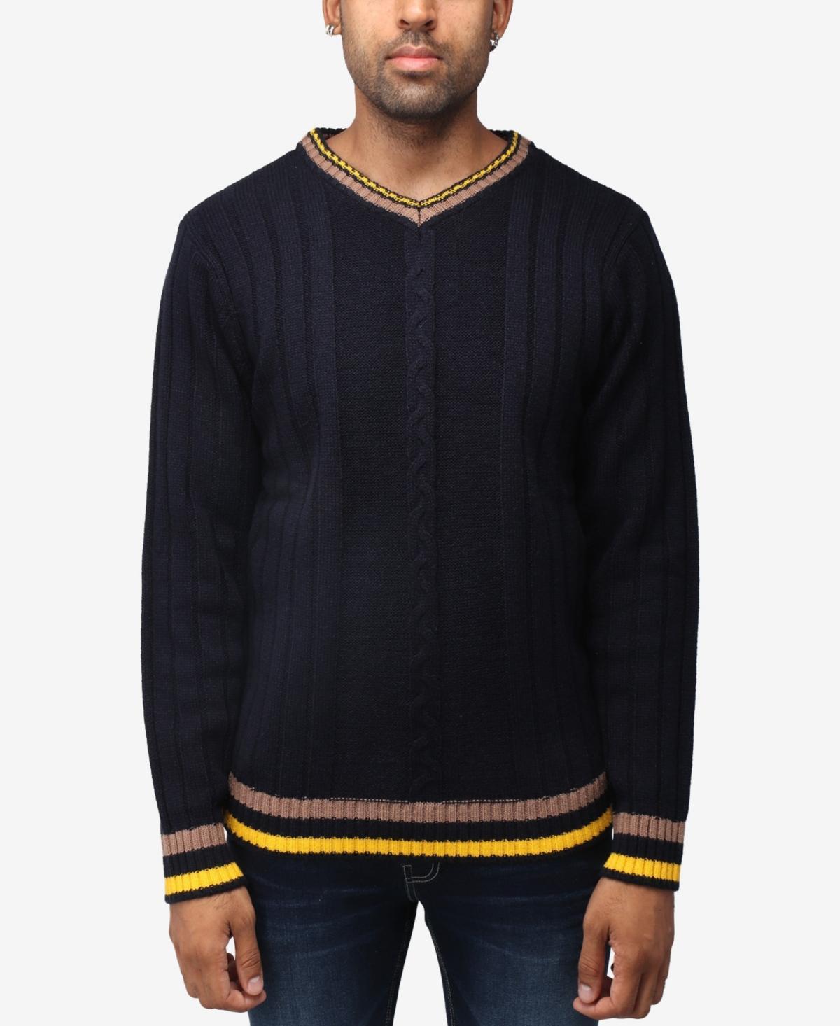 X-Ray Mens Cable Knit Tipped V-Neck Sweater Product Image