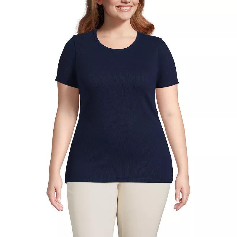 Plus Size Lands End Short Sleeve Micro Rib Crewneck Top, Womens product image