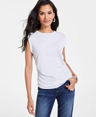 Women's Ruched-Side Embellished Tee, Created for Macy's product image