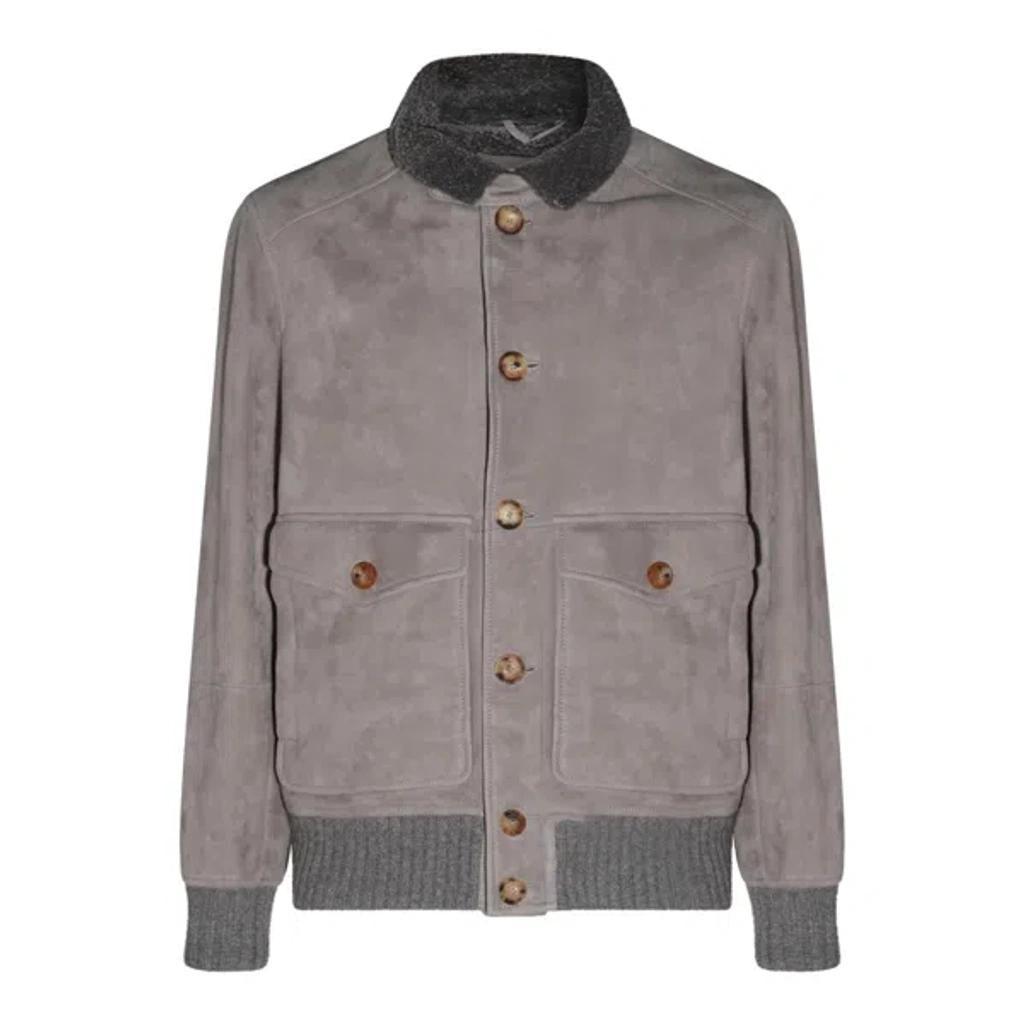 BRUNELLO CUCINELLI Grey Leather Jackets Product Image