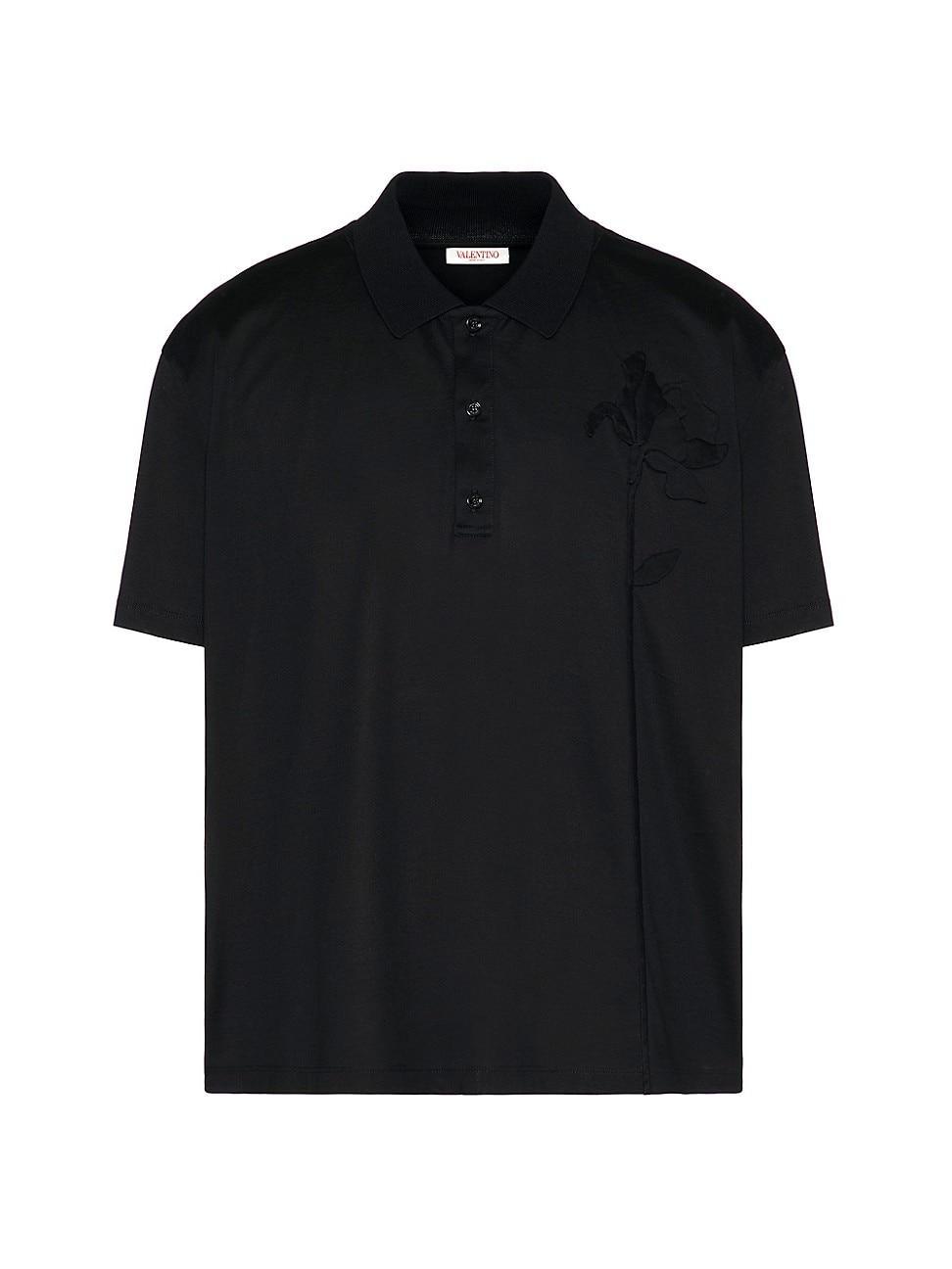 Mens Mercerized Cotton Polo Shirt With Flower Embroidery Product Image