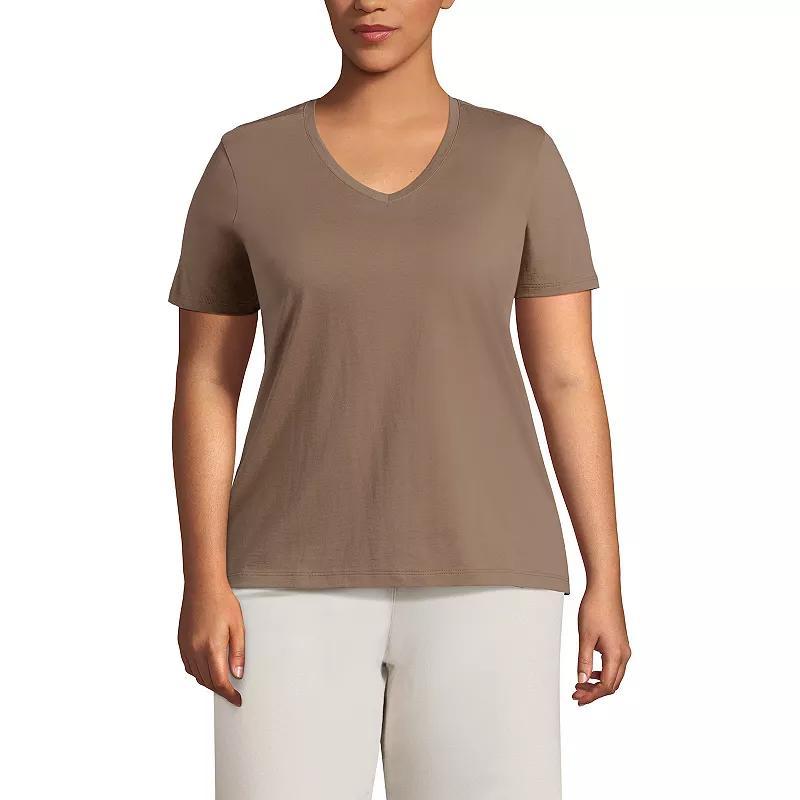 Plus Size Lands End Relaxed-Fit Supima Cotton V-Neck Tee, Womens Soft Brown Product Image