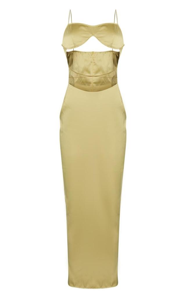 Olive Satin Underwired Strappy Cut Out Midaxi Dress Product Image