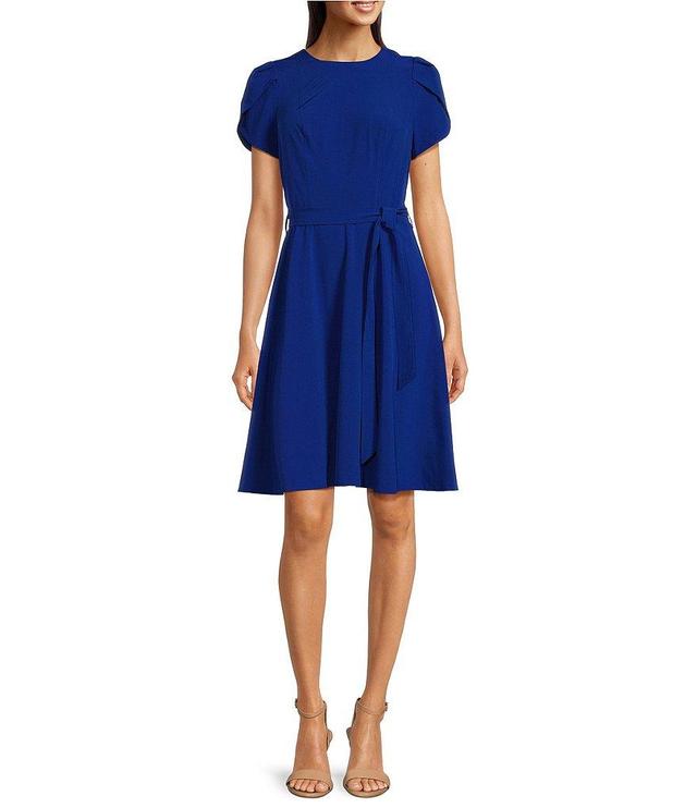 Calvin Klein Short Sleeve Crew Neck Tie Waist Dress Product Image