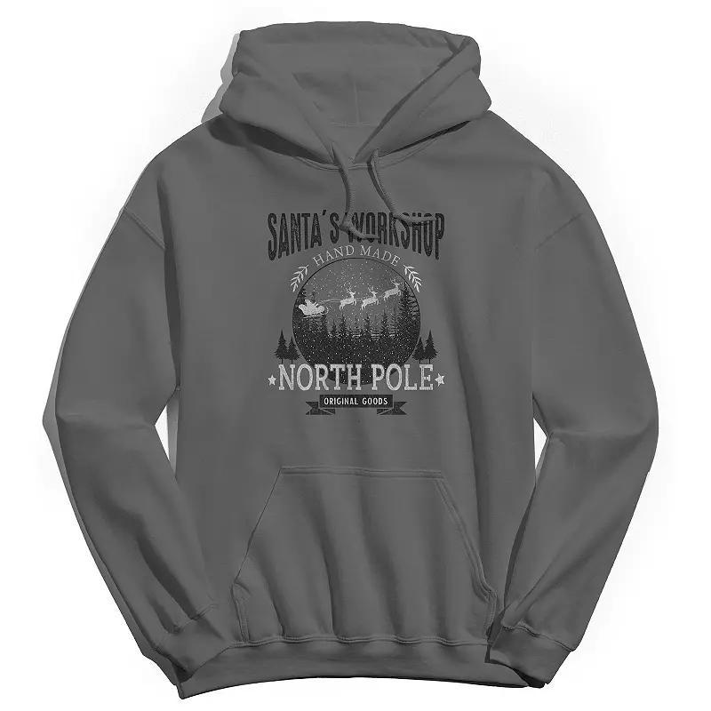 Mens Santas Workshop Christmas Graphic Hoodie, Womens Grey Product Image