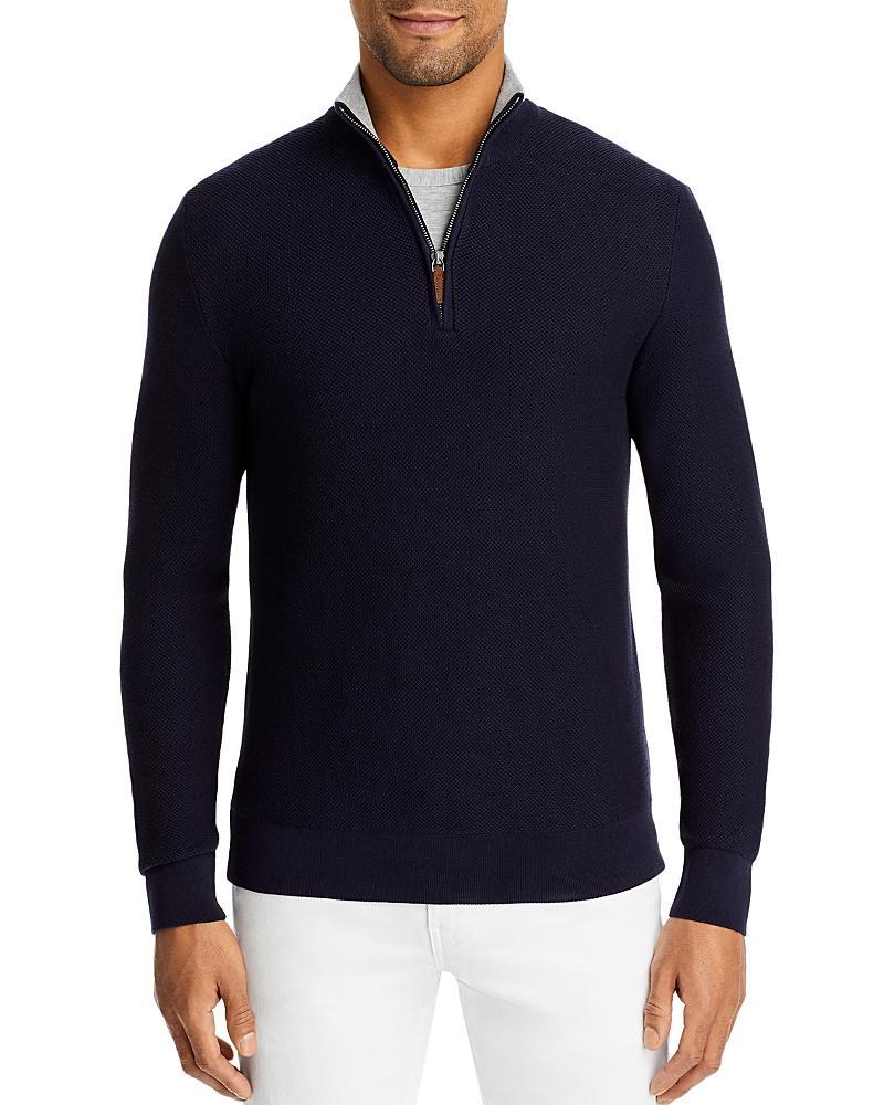 The Mens Store at Bloomingdales Cotton Tipped Textured Birdseye Regular Fit Half Zip Mock Neck Sweater - 100% Exclusive Product Image