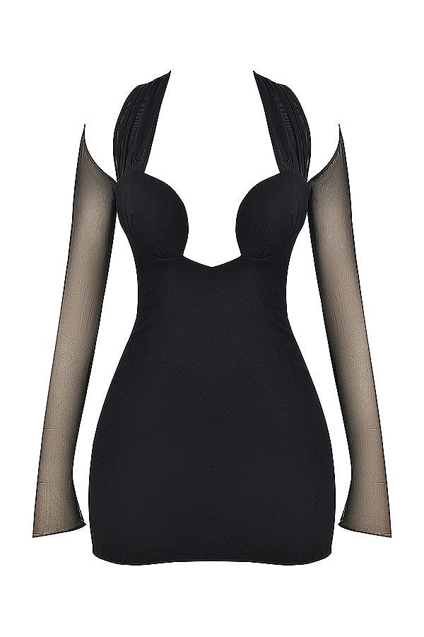 Holly Black Plunge Mini Dress Product Image