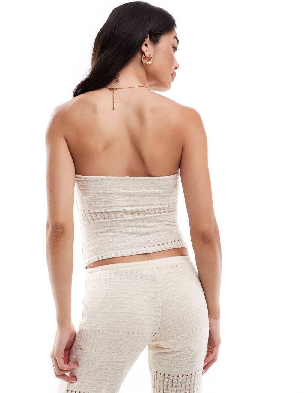 Pull&Bear cutwork textured bandeau top in ecru - part of a set Product Image